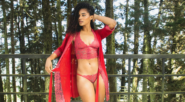 Clointimo Fortuna Chili Pepper red lace vest thong robe
